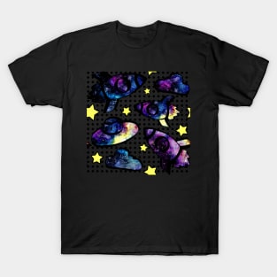 Watercolor Rockets and Stars on Dotted Background T-Shirt